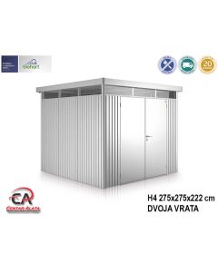 Vrtna kućica HighLine Biohort 275x275x222 cm Vel. H4 metalik srebrna 2 vrata